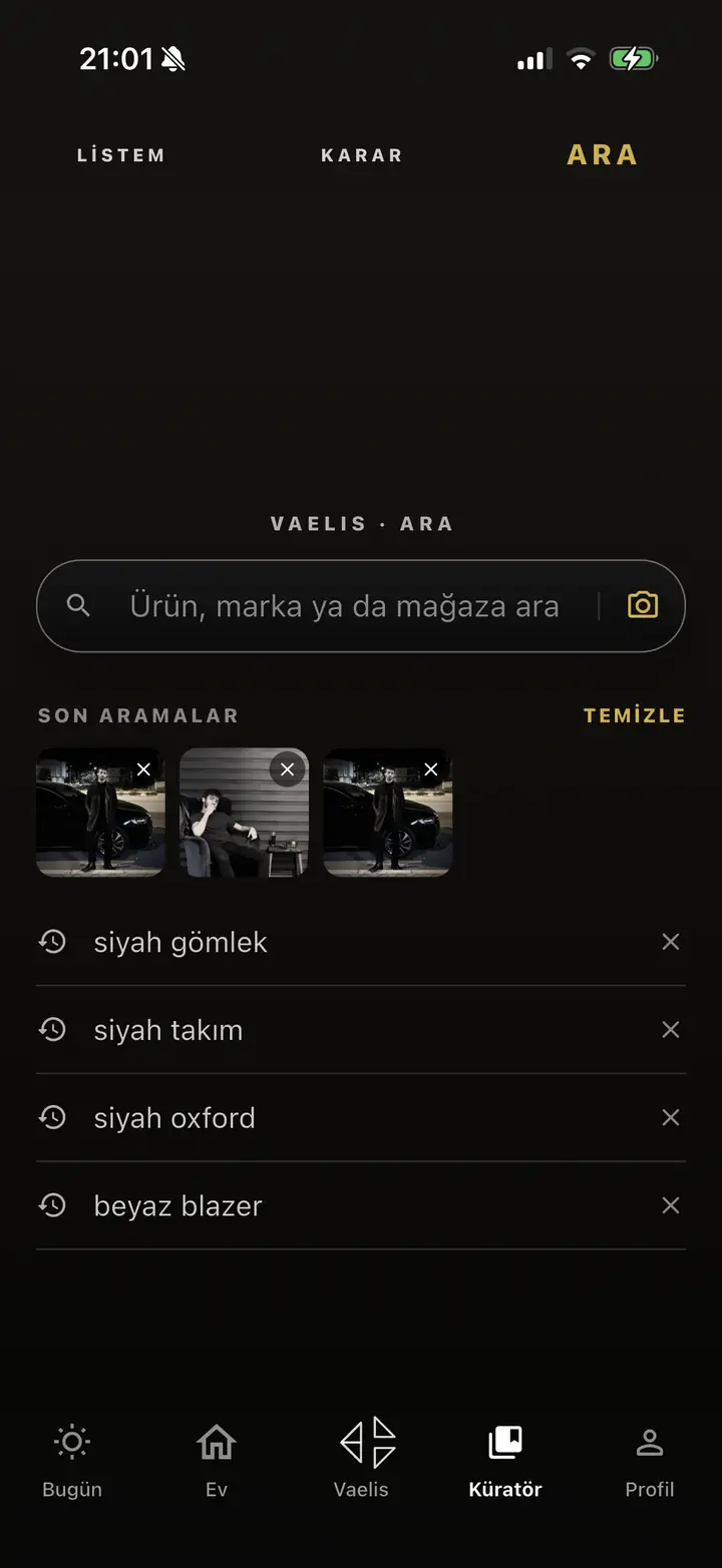 Ara ekranı — ürün ve görsel arama