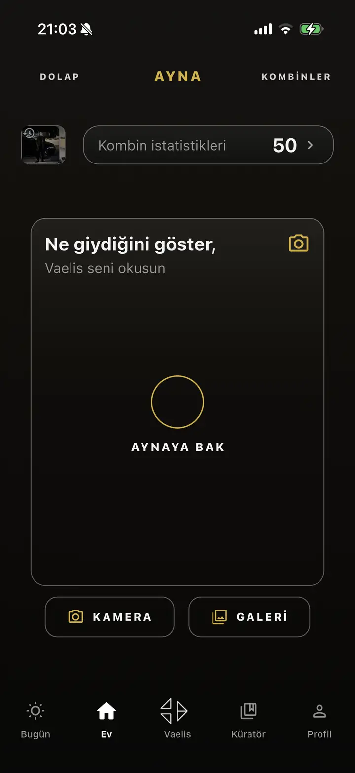 Ayna ekranı — aynaya bak, Vaelis okusun